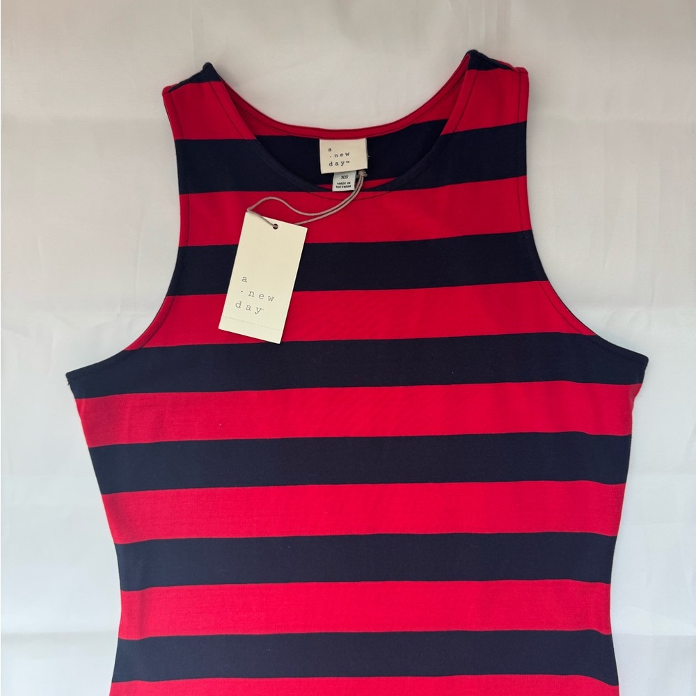 NWT, A NEW DAY Striped Sleeveless Dress - Red and Navy Blue Size X-Small Women - Picture 3 of 14